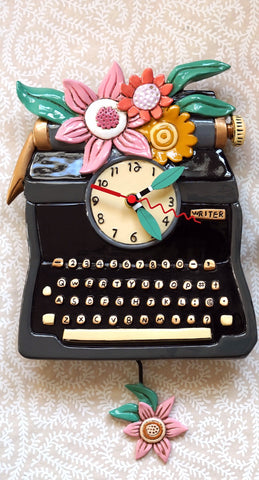Black Typewriter Pendulum Wall Clock