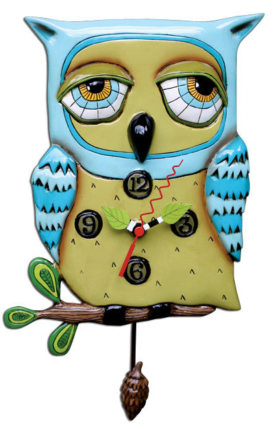 Old Blue Owl Pendulum Wall Clock