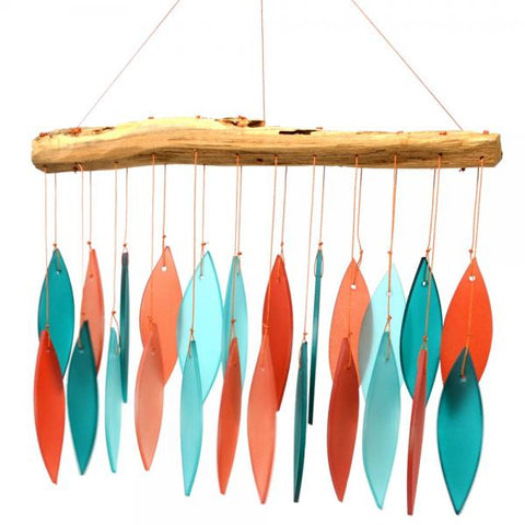 Coral & Teal Glass & Driftwood Wind Chime