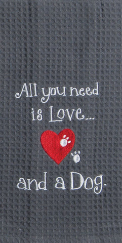 Dog Love Embroidered Waffle Towel