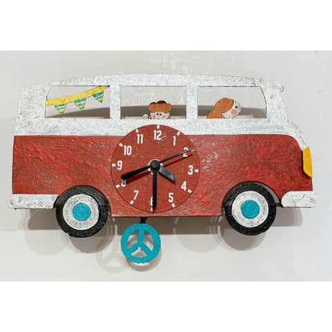 Volkswagen Bus Red Wall Clock