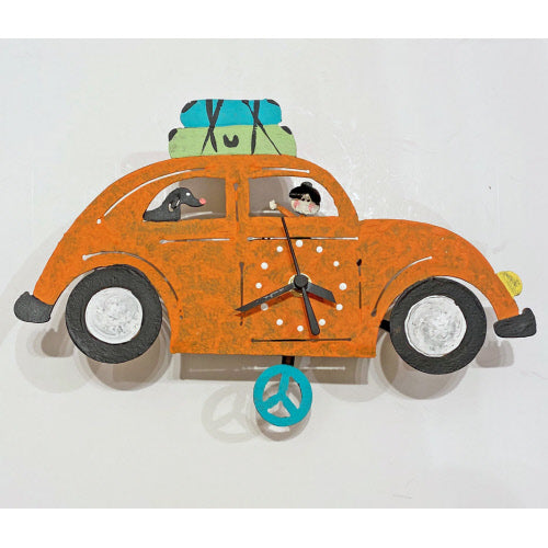VW Beatle Orange Wall Clock