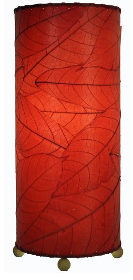 Cocoa Leaf Real Leaves, Sustainable, Fair-trade Red Cylinder Table Lamp