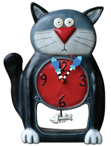 Black Kitty Pendulum Wall / Table Clock