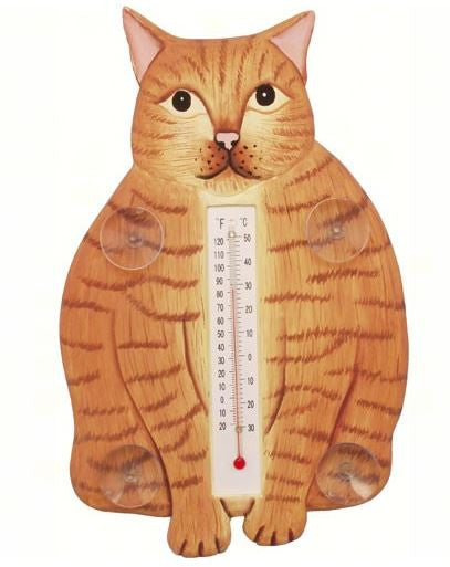Sitting Orange Tabby Cat Small Window Thermometer