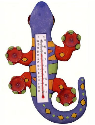 Climbing Purple, Orange & Green Gecko Small Window Thermometer