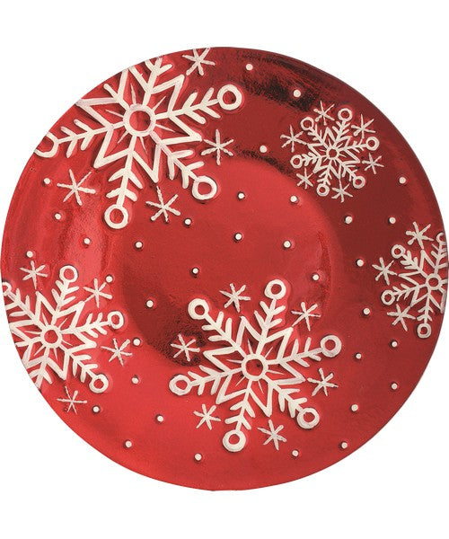Red Snowflakes Round Glass Platter