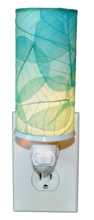 Sea Blue Cylinder Real Leaves, Fair-trade, Sustainable, Night Light