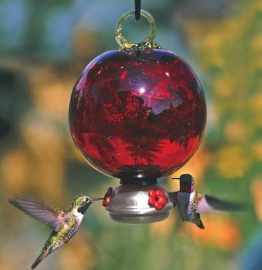 Deluxe Ruby Red Dew Drop Recycled Glass Hummingbird Feeder