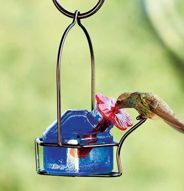 Lunch Pail Recycled Glass Hummingbird Feeder