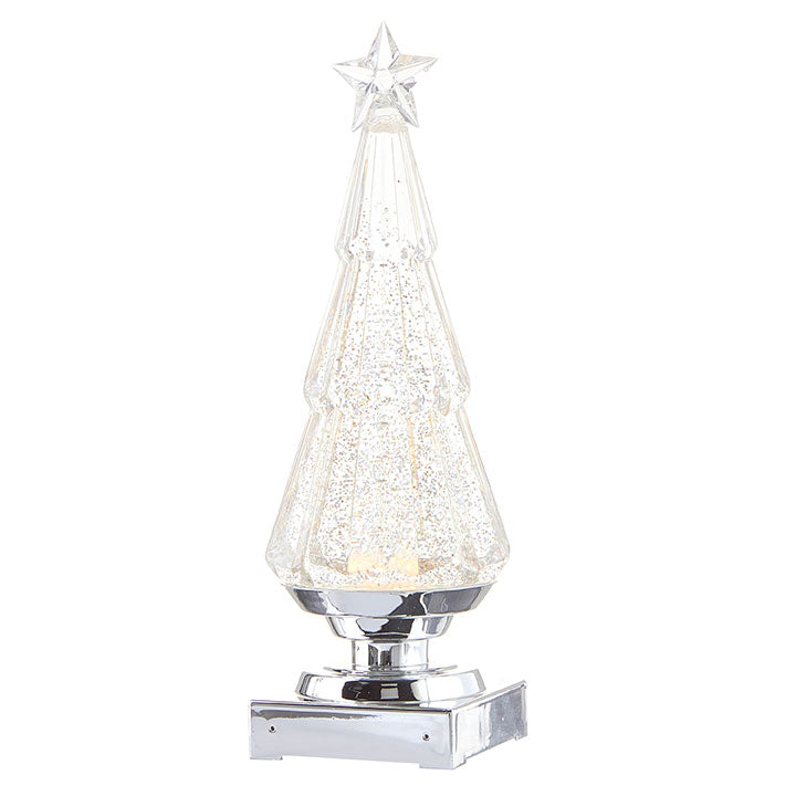 Lighted Short Tree with Silver Swirling Glitter