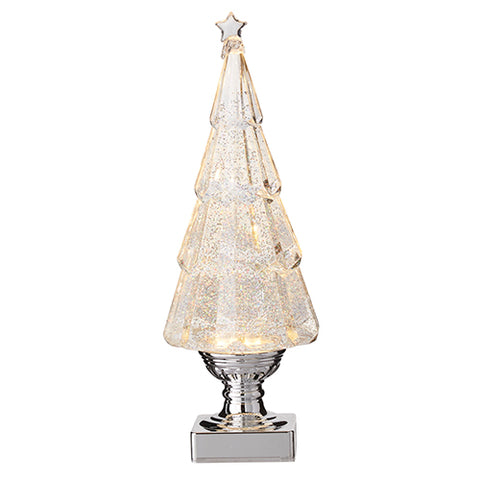 Lighted Tall Tree with Silver Swirling Glitter