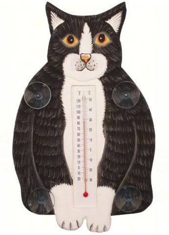 Fluffy Black & White Cat Small Thermometer
